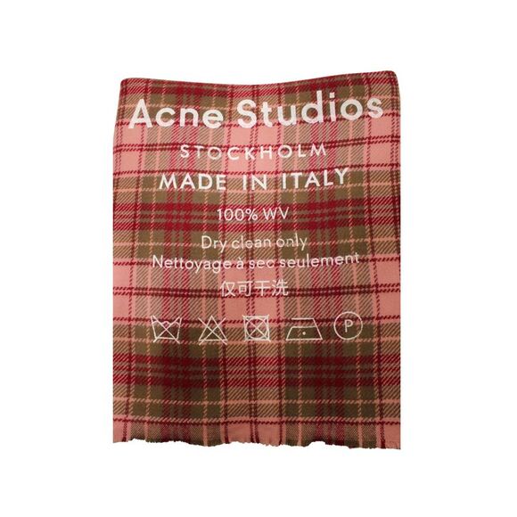 Acne Studios Cassiar Checked Logo Scarf in Red Wool - Picture 3 of 4